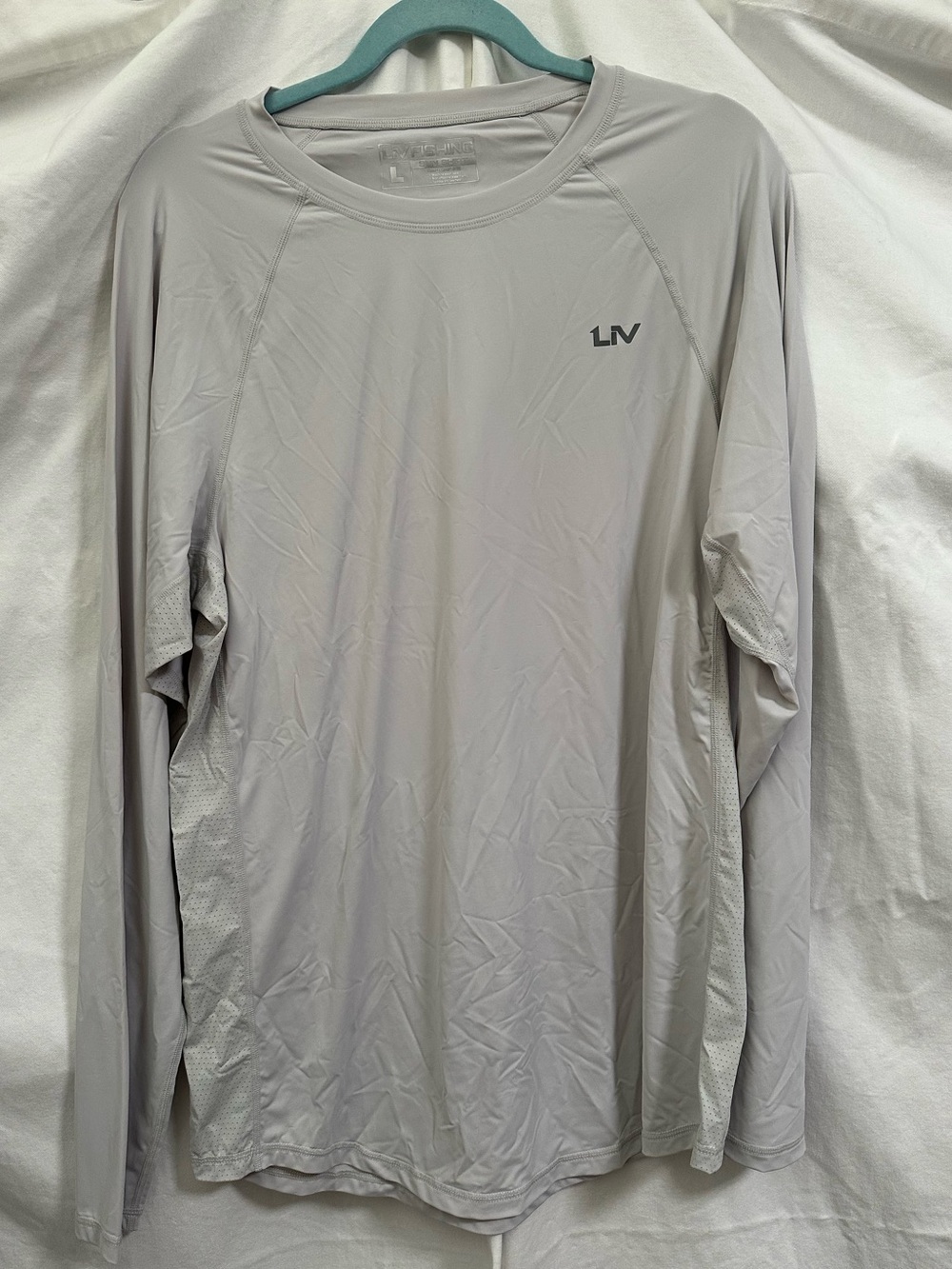 LIV FISHING Men’s Light Gray Long Sleeve Performance Sunshirt with Logo Size L